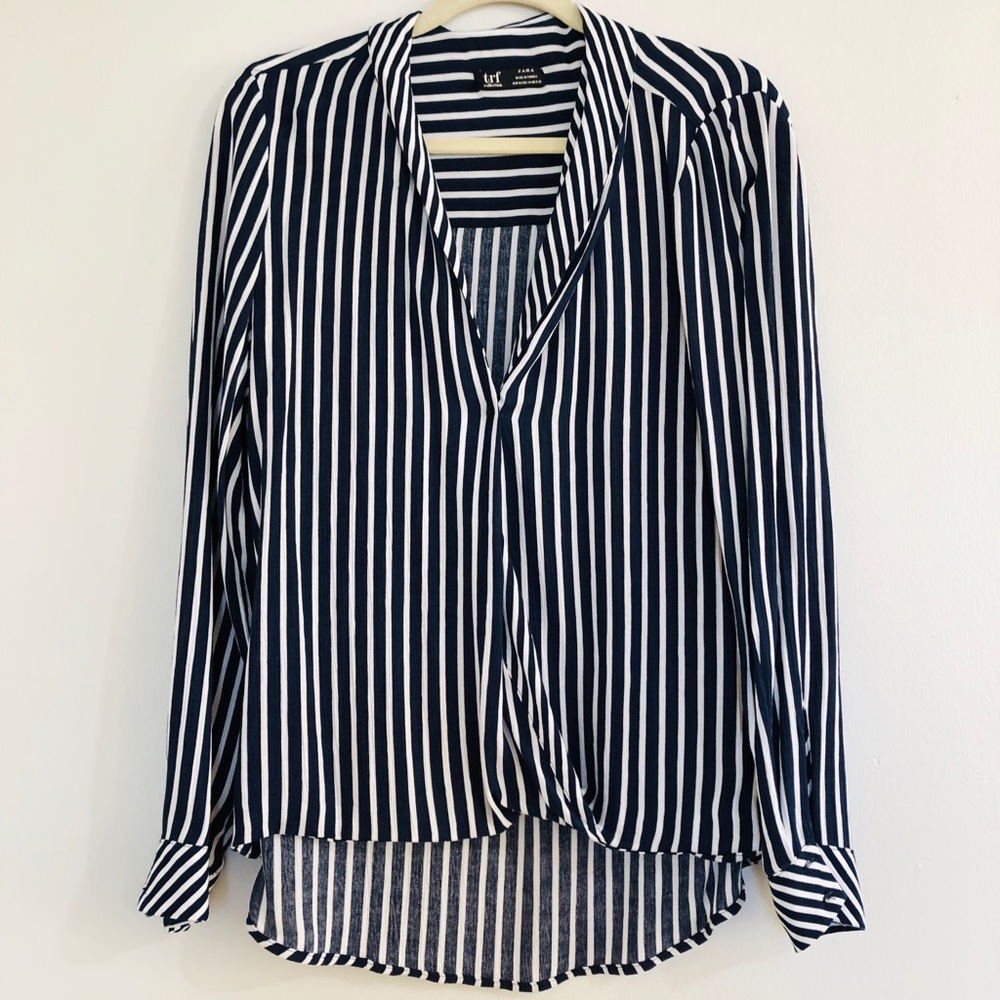 Zara Trafaluc Collection Dark Navy Striped Blouse